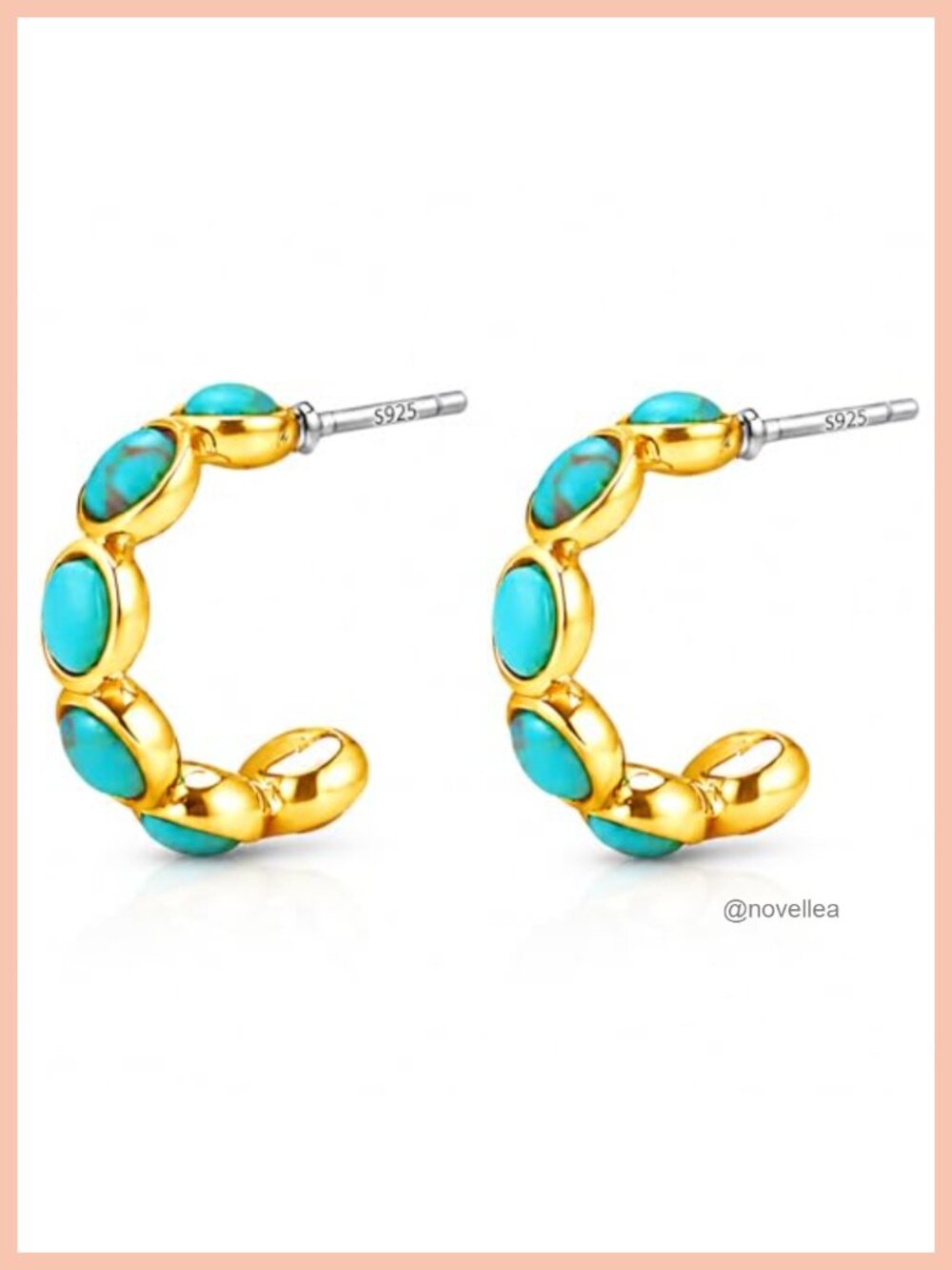 Genuine Turquoise 925 Sterling Silver Post Huggie Hoop Earrings Gold-Tone Boho